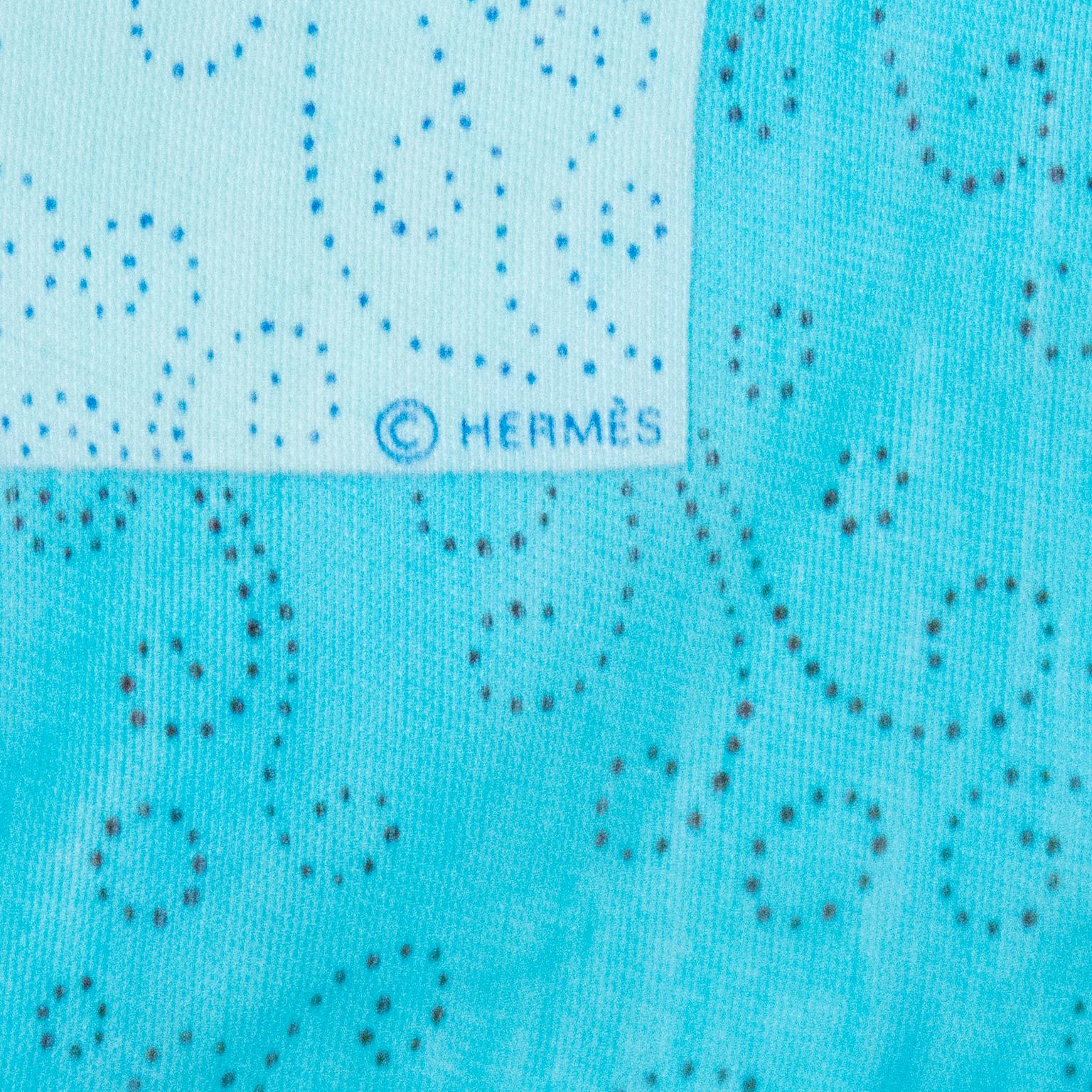 1990s Hermes Blue Cotton Scarf with Elephant Print 1