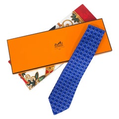 1990's Hermès Blue Fish Printed Silk Necktie
