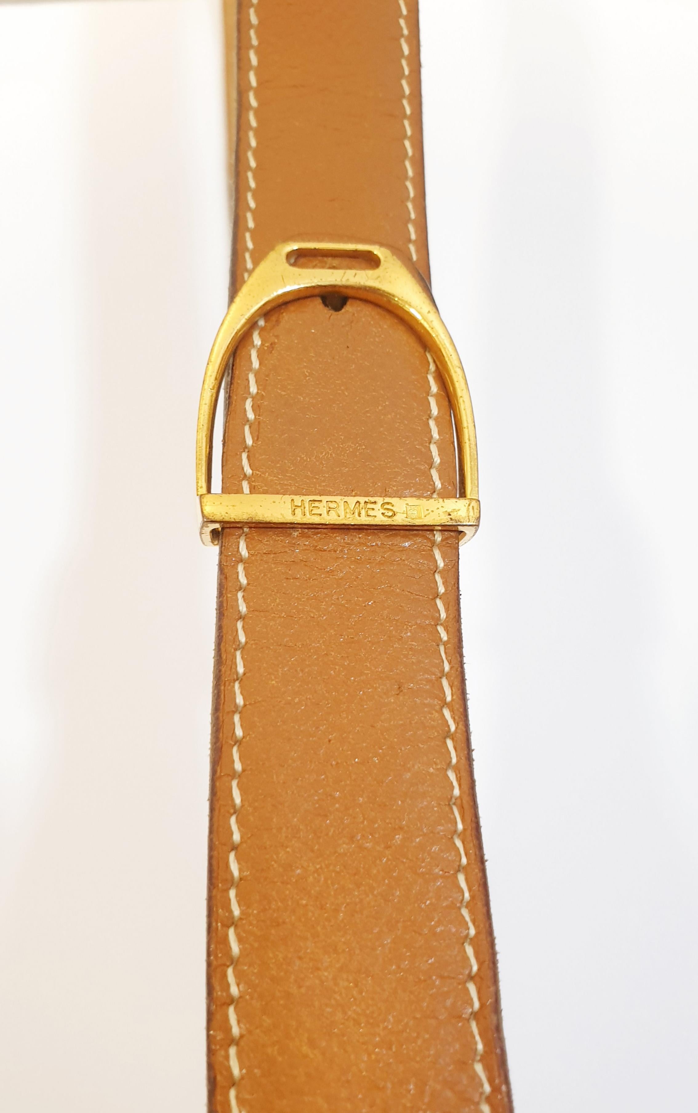 Brown 1990's Hermes Camel Leather Stirrup Buckle Belt