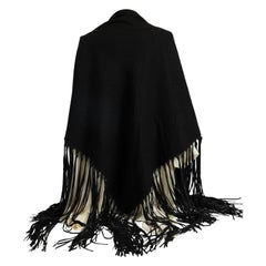 Vintage 1990's Hermes Cashmere Leather Black Fringe Shawl