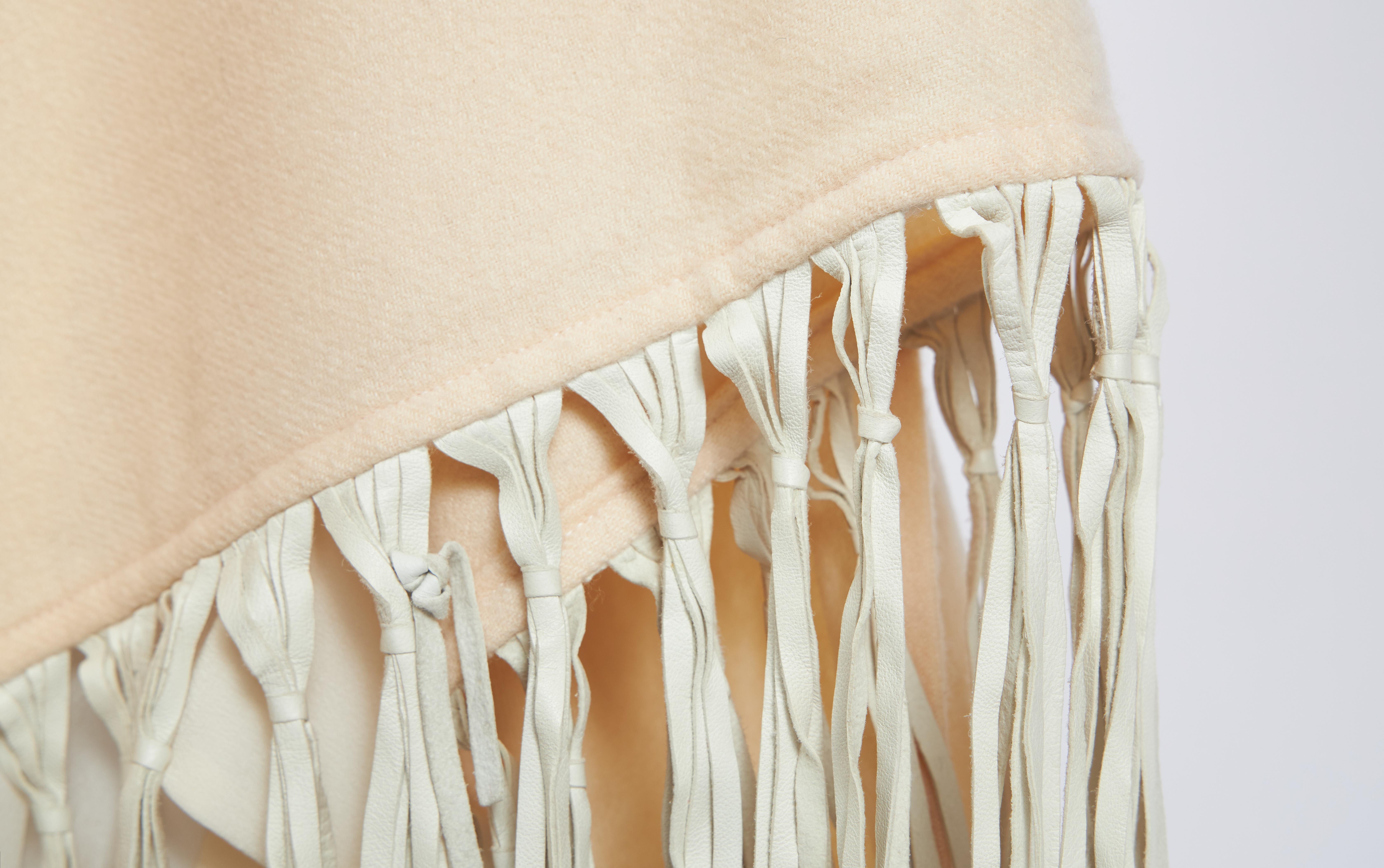 Beige 1990's Hermes Cashmere Leather Cream Fringe Shawl