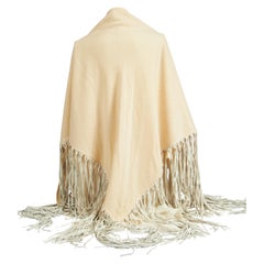 Vintage 1990's Hermes Cashmere Leather Cream Fringe Shawl