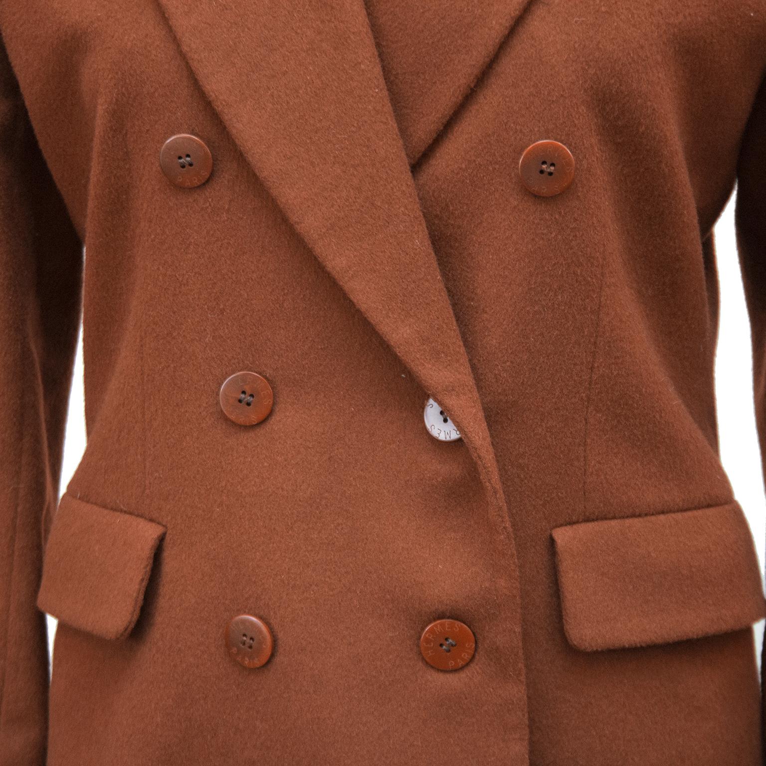 Brown 1990's Hermes Classic Cashmere Double Breasted Jacket in Rust
