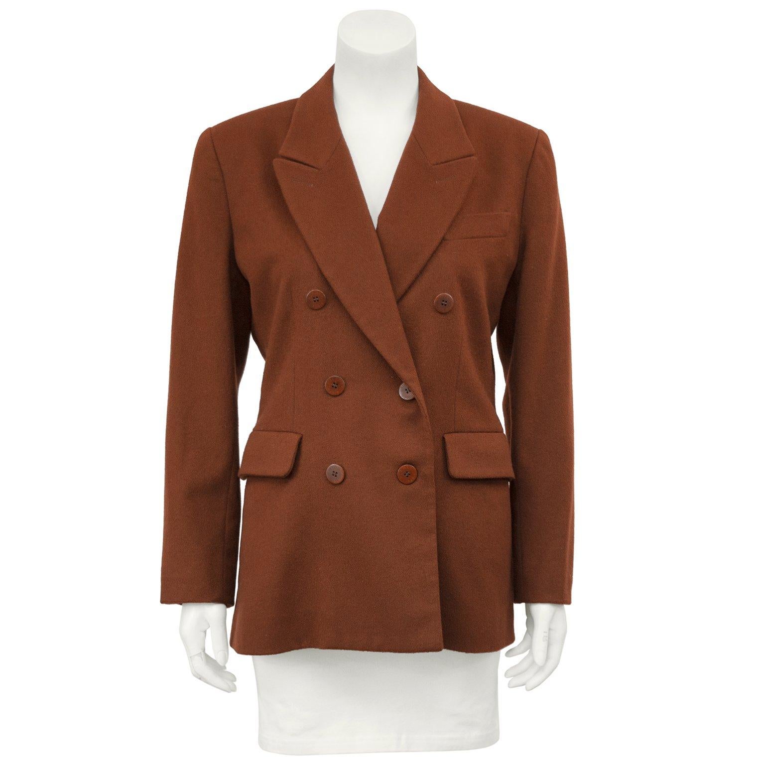 Women's 1990's Hermes Classic Cashmere Double Breasted Jacket in Rust
