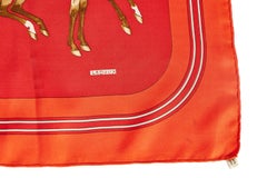 1990's Hermes Coach & Saddle Red Silk Scarf