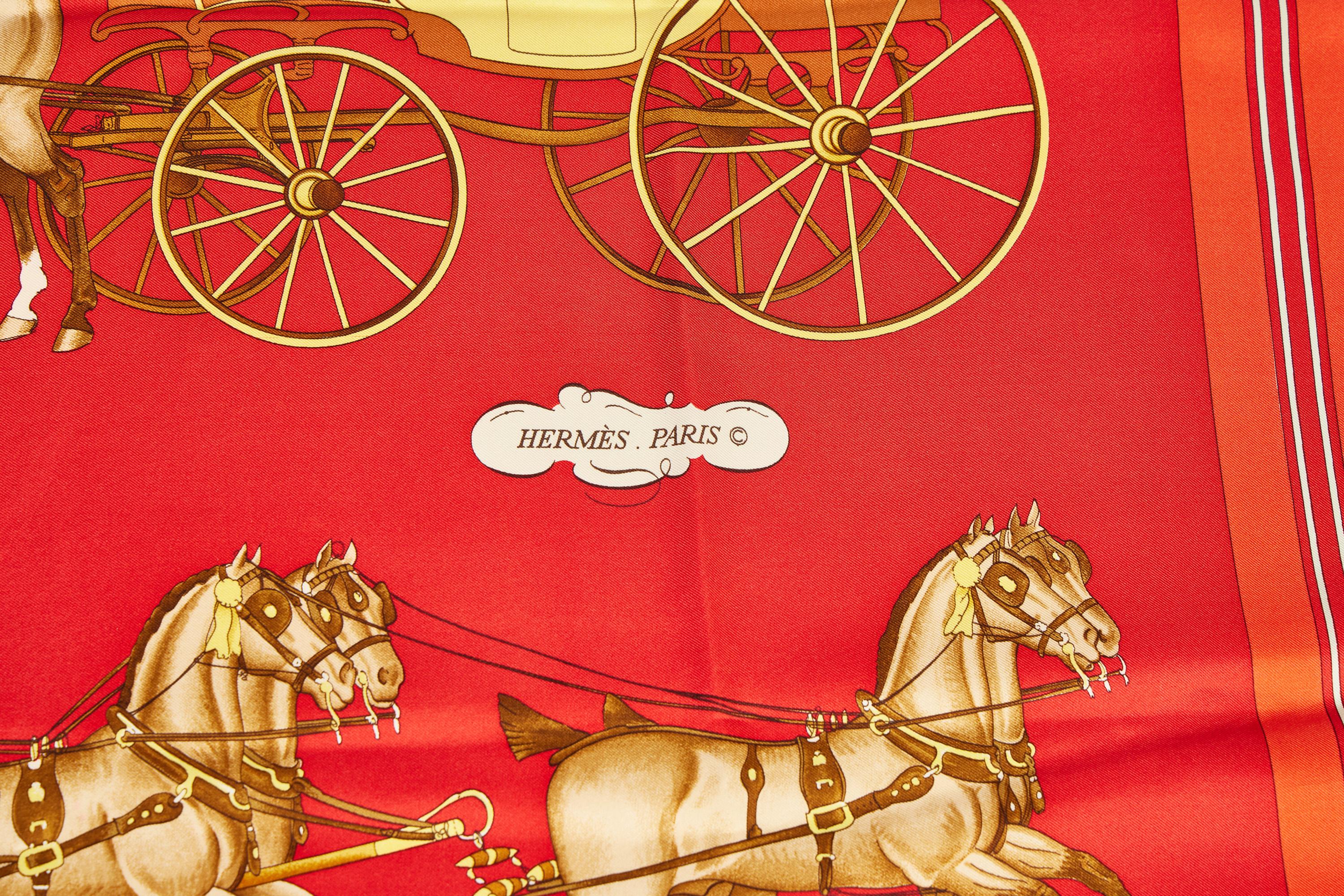 Rouge Écharpe Coach & Saddle Hermès en soie rouge (années 1990) en vente