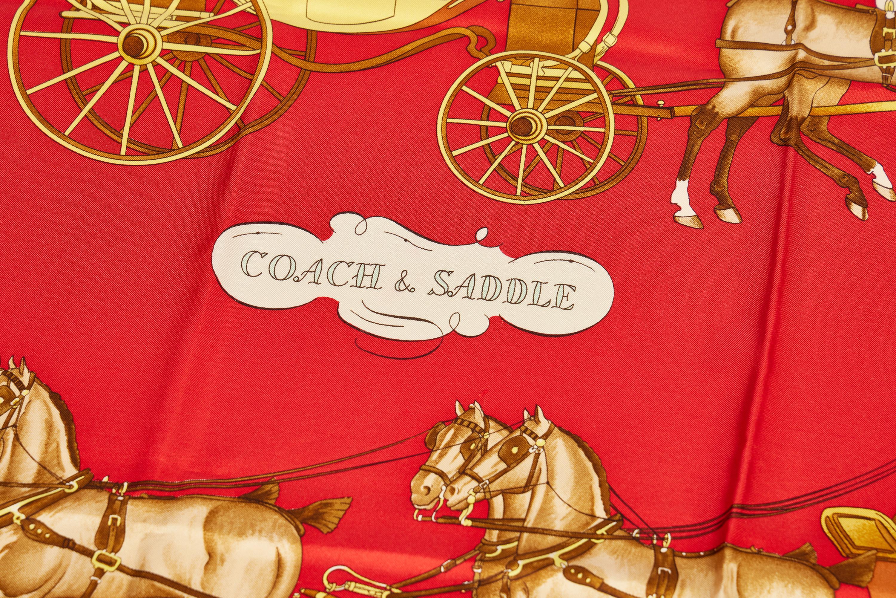 Écharpe Coach & Saddle Hermès en soie rouge (années 1990) Bon état - En vente à West Hollywood, CA