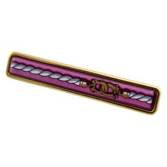 1990's Hermes Enamel And Gold Plate Bar Pin