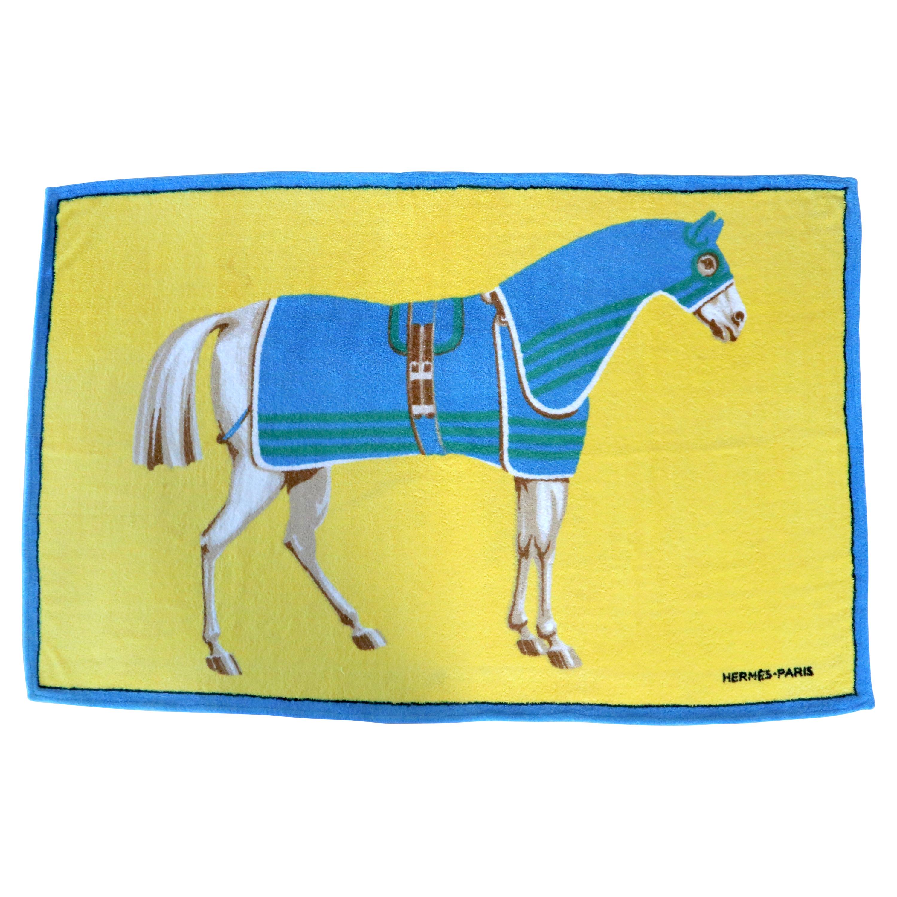 1990's HERMES equestrian printed cotton terry cloth beach towel