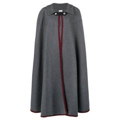 1990s Hermès gray wool with burgundy edges cape