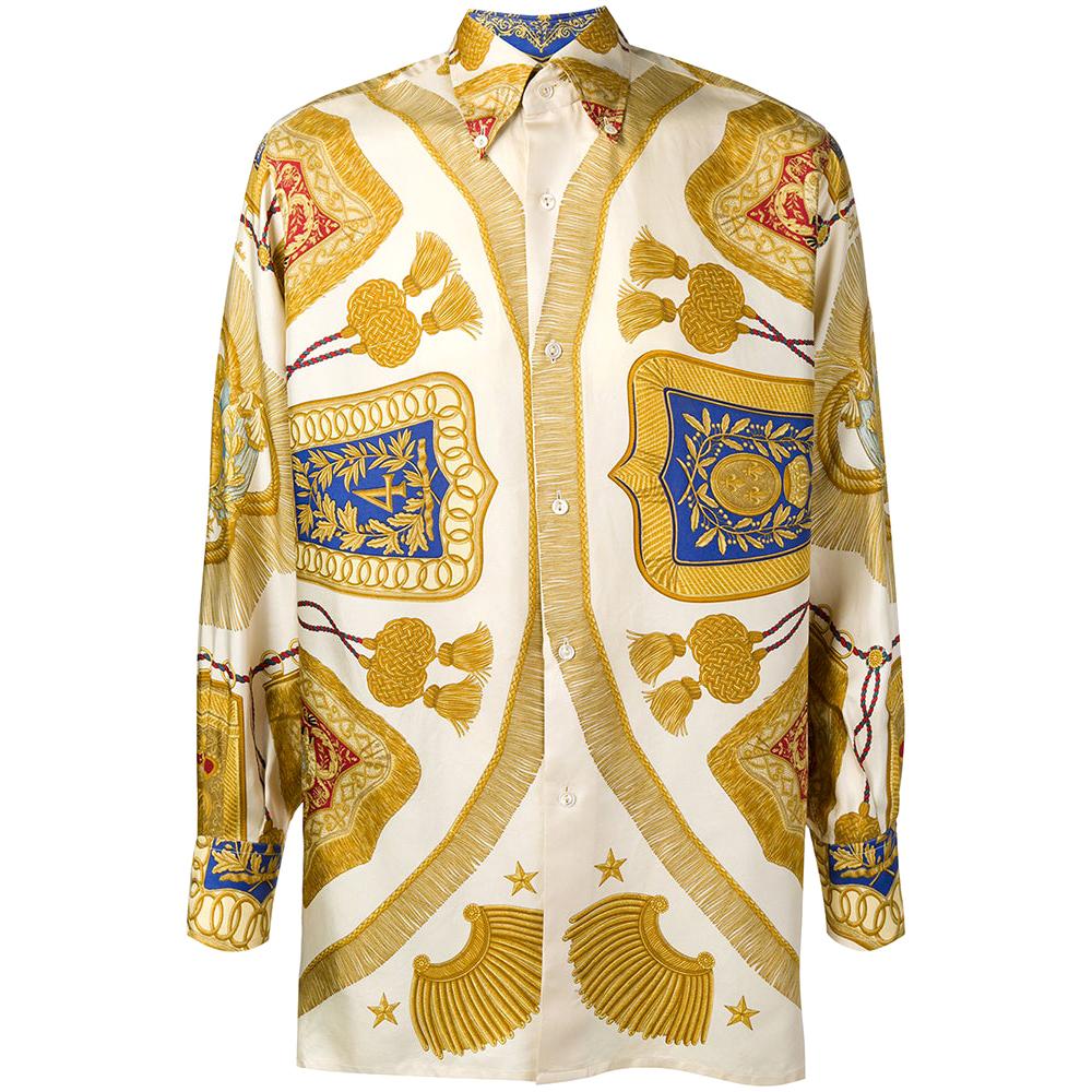 1990s Hermès Ivory And Gold Silk Shirt