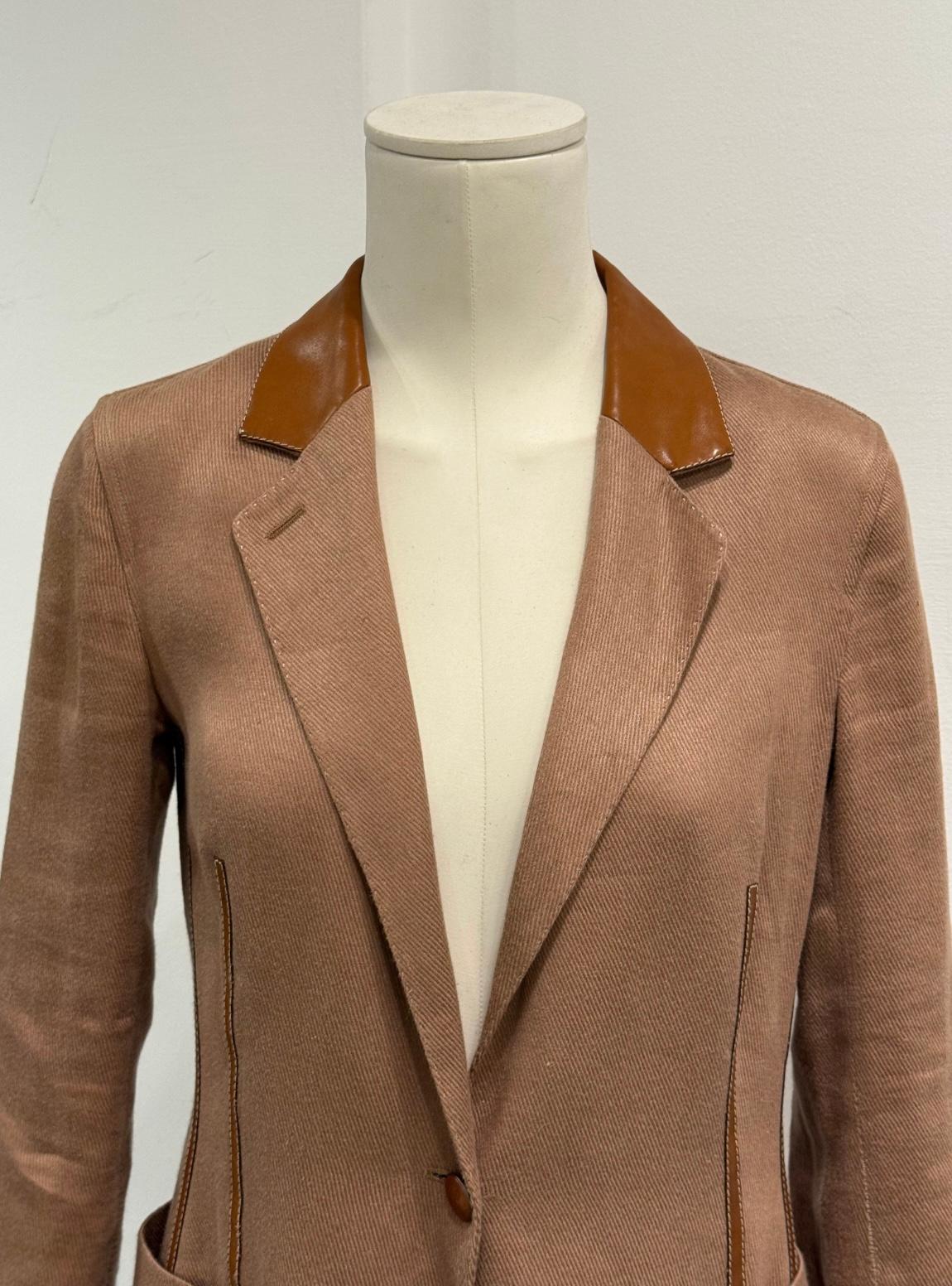 Blazer Hermès con cuello de piel de los años 90 Marrón en venta