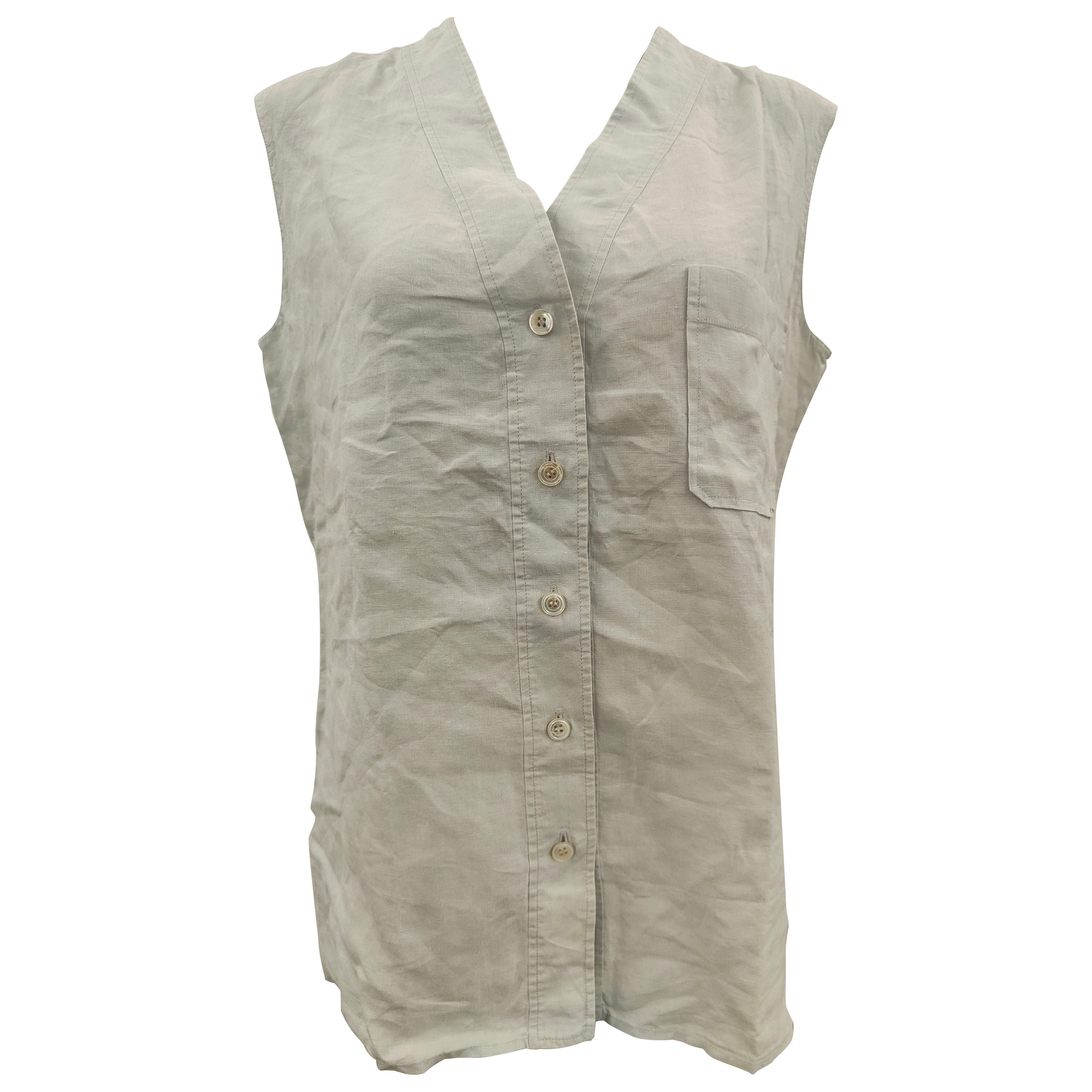 1990 Hermès lin chemise bleu clair - gilet en vente
