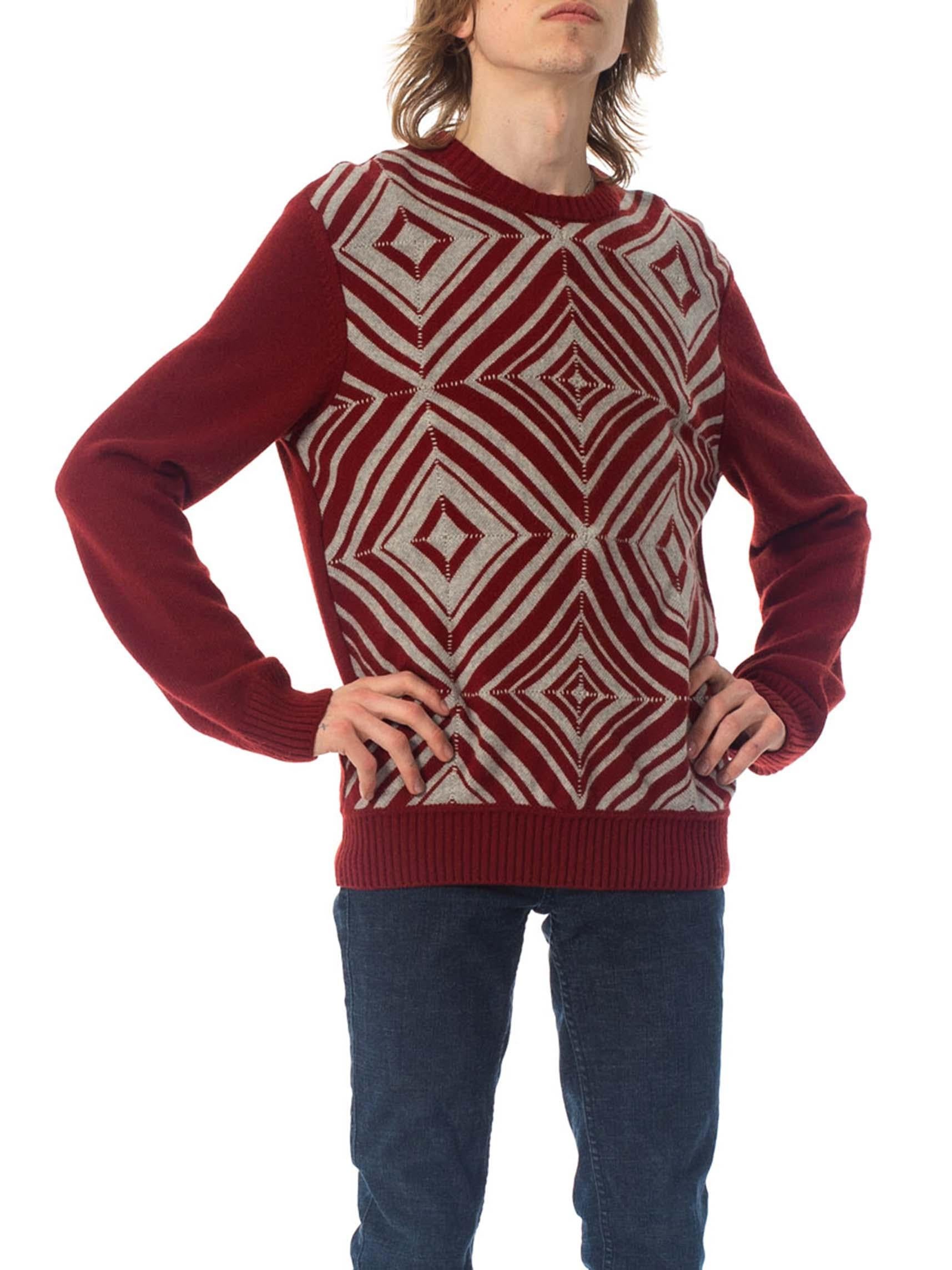 Brown 1970S HERMES Maroon & Silver Cashmere Men's Sweater