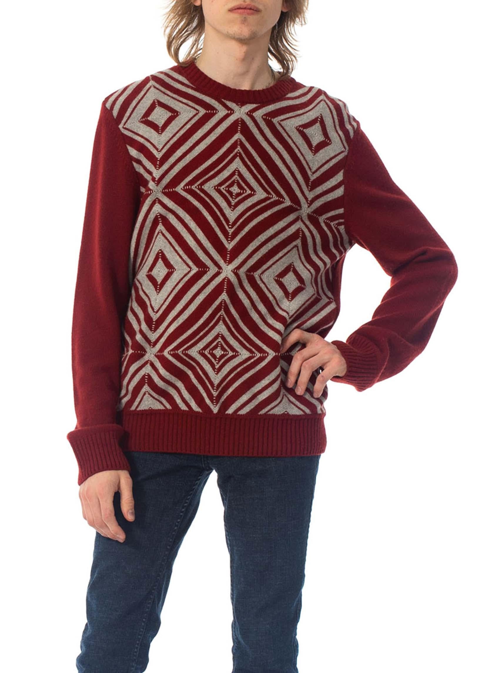 1970S HERMES Maroon & Silver Cashmere Men's Sweater In Excellent Condition In New York, NY