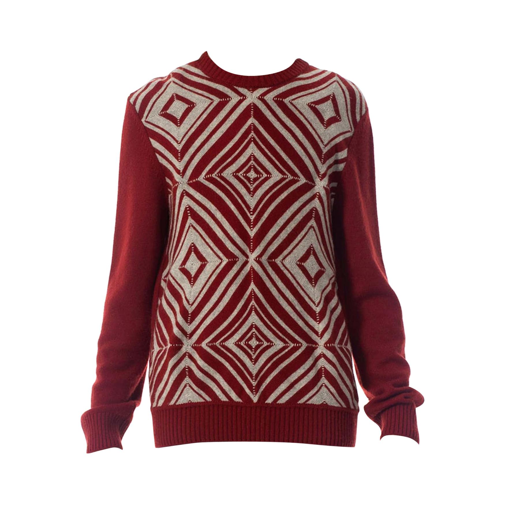 1970S HERMES Maroon & Silver Cashmere Men's Sweater