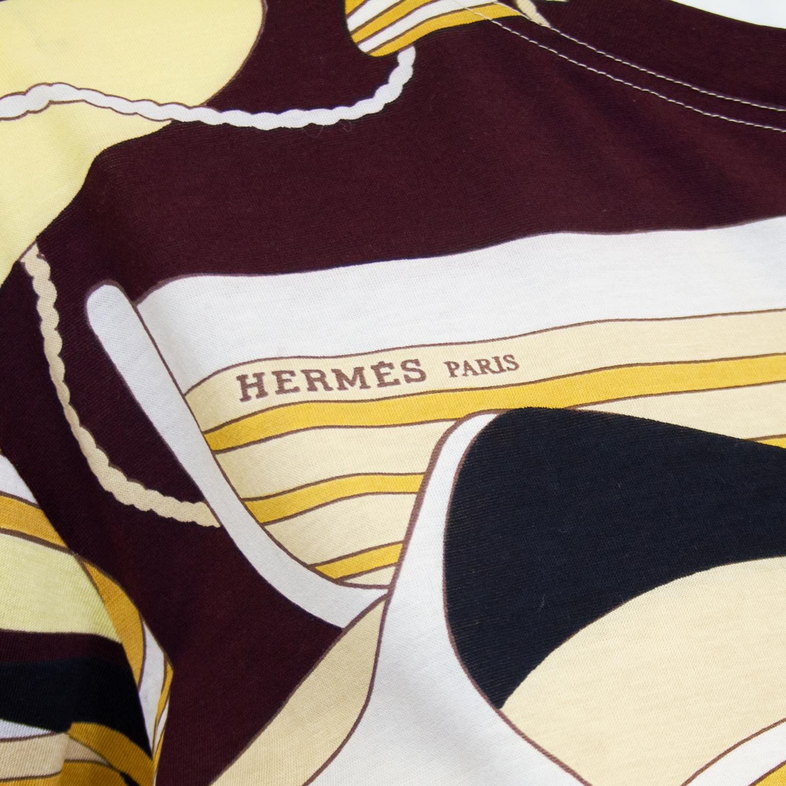 1990 Hermes - T-shirt en coton mélangé à la soie avec imprimé nautique  Bon état - En vente à Toronto, Ontario