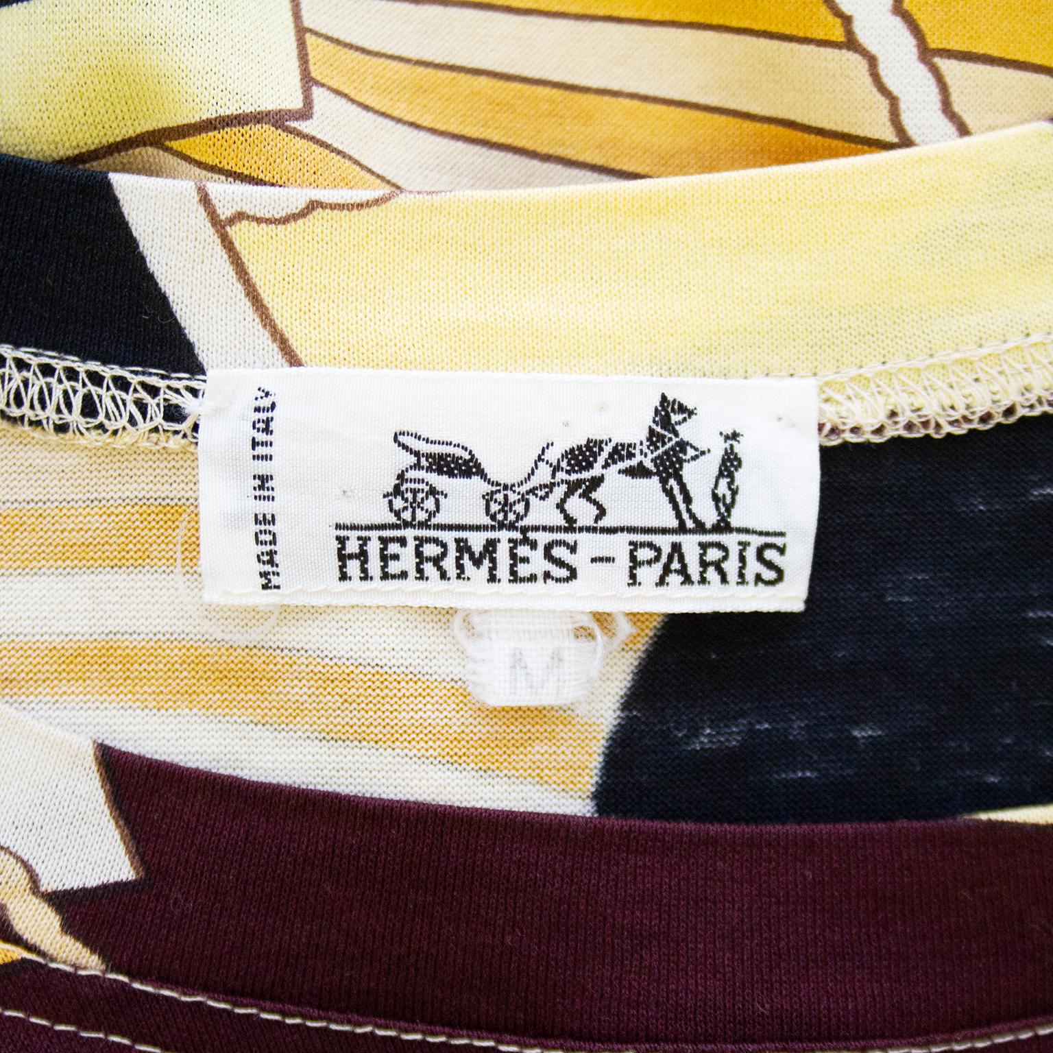 1990 Hermes - T-shirt en coton mélangé à la soie avec imprimé nautique  en vente 1