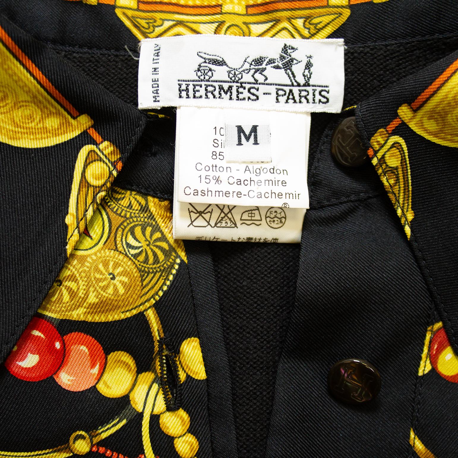 1990s Hermes Parures des Sables Black Silk & Cashmere Cardigan For Sale 3
