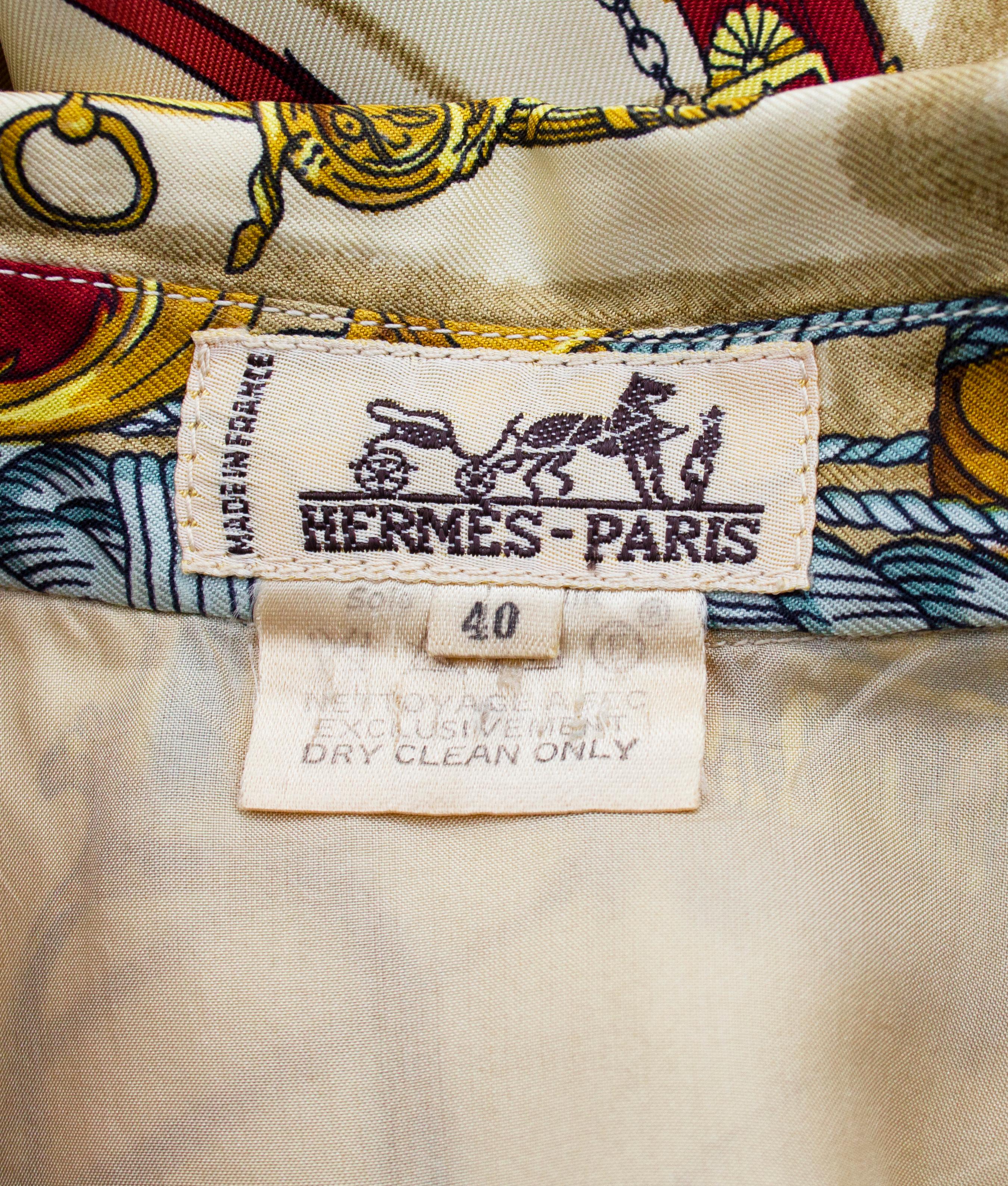 1990s Hermes Printed Silk Shirt Dress 1