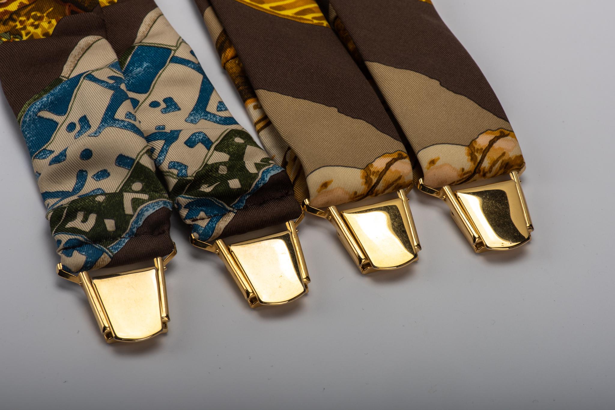 1990's Hermes Rare Brown & Green Suspenders im Zustand „Gut“ in West Hollywood, CA