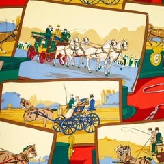 1990er Hermes Seidenschal mit roten und grünen Attelages