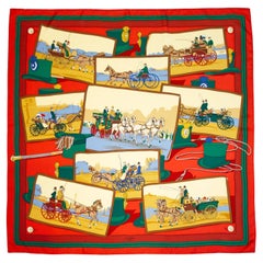 1990s Hermes Red & Green Attelages Silk Scarf