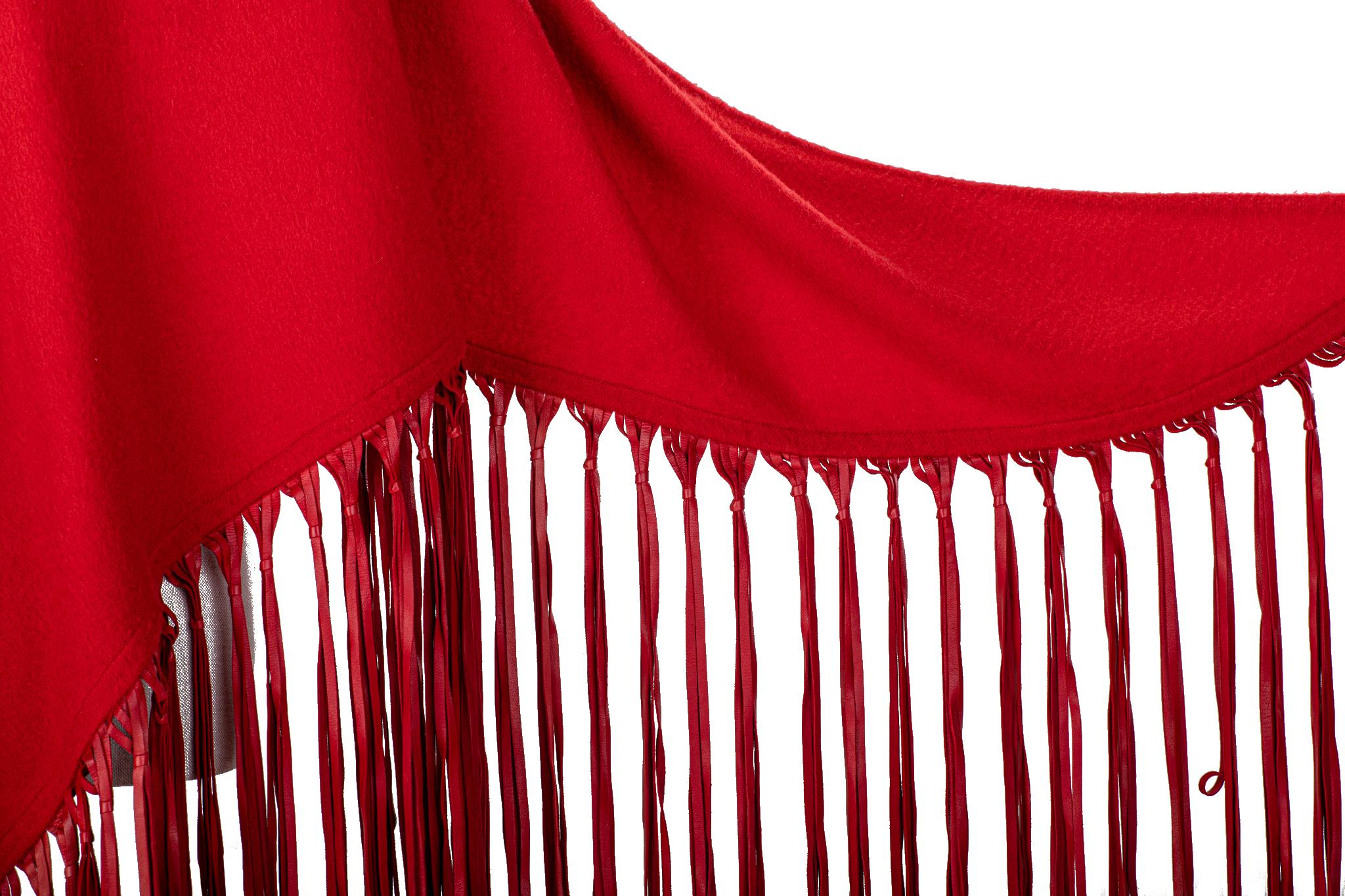 1990's Hermès Rot Vintage Kaschmir Wolle Leder Fransen Schal Schal im Angebot 2