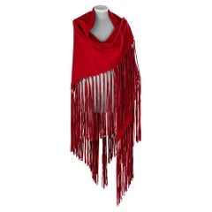 1990's Hermès Red Vintage Cashmere Wool Leather Fringe Shawl Scarf