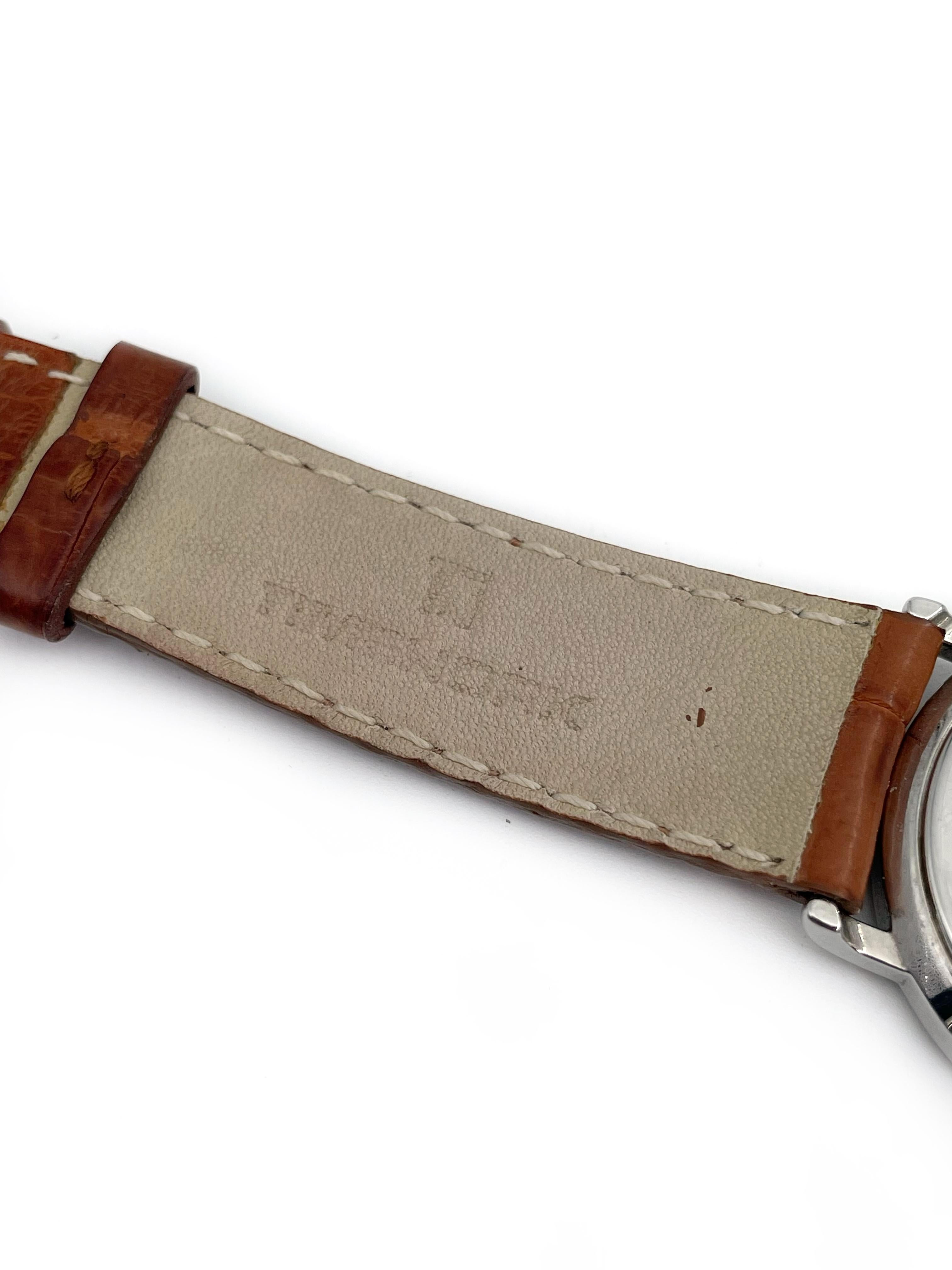 1990s Hermes Sellier Gold Tone Brown Crocodile Leather Quartz Wrist Watch 1