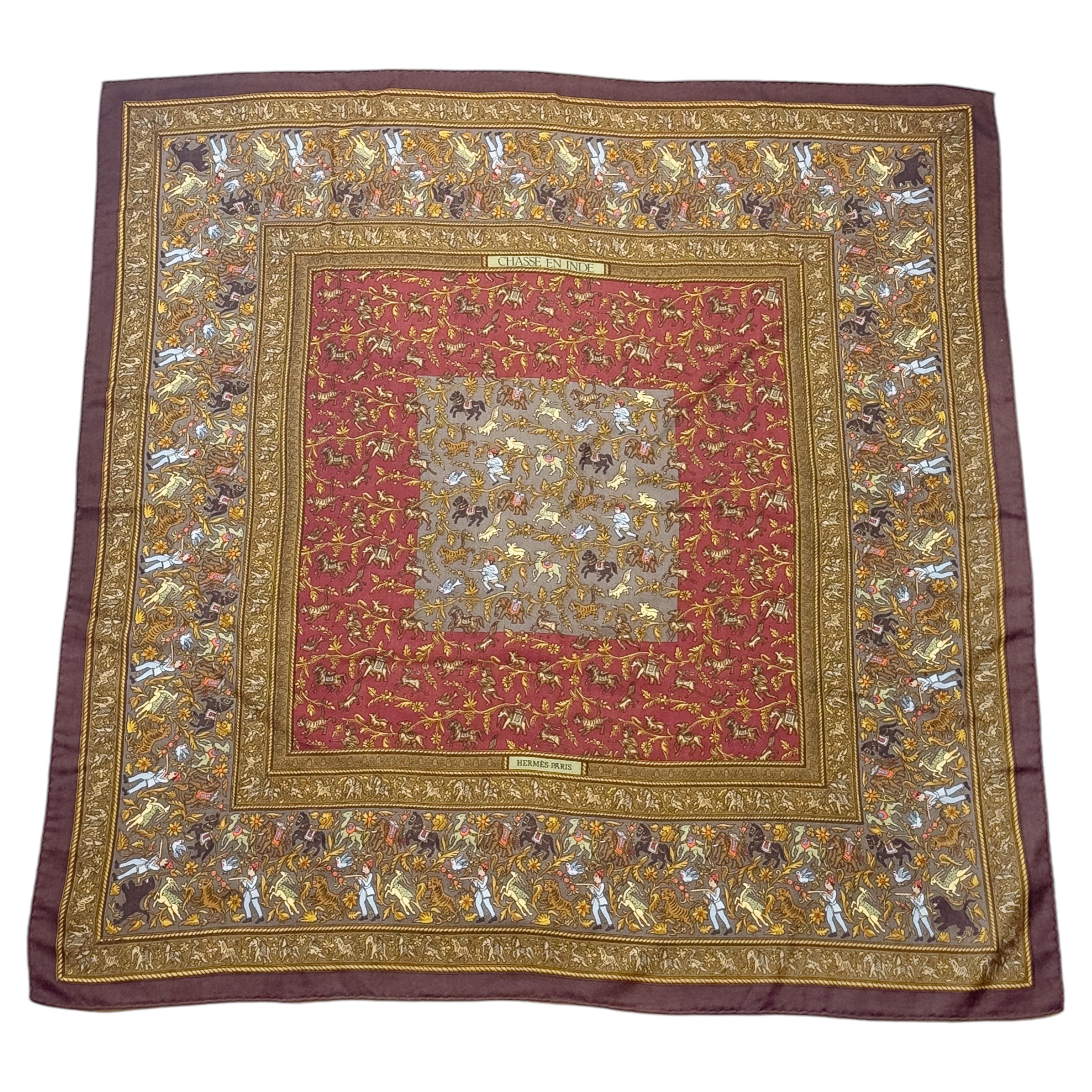 1990's Hermès Silk and Cashmere Chasse En Inde Shawl
