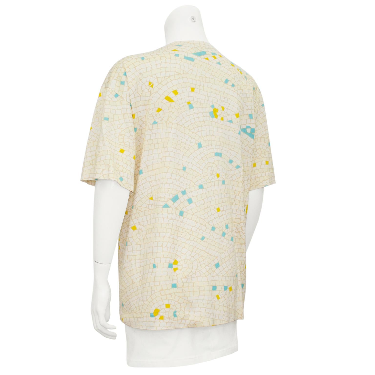Beige 1990 Hermes Silk Cotton Bland Mosaic Tile Fish T-Shirt  en vente