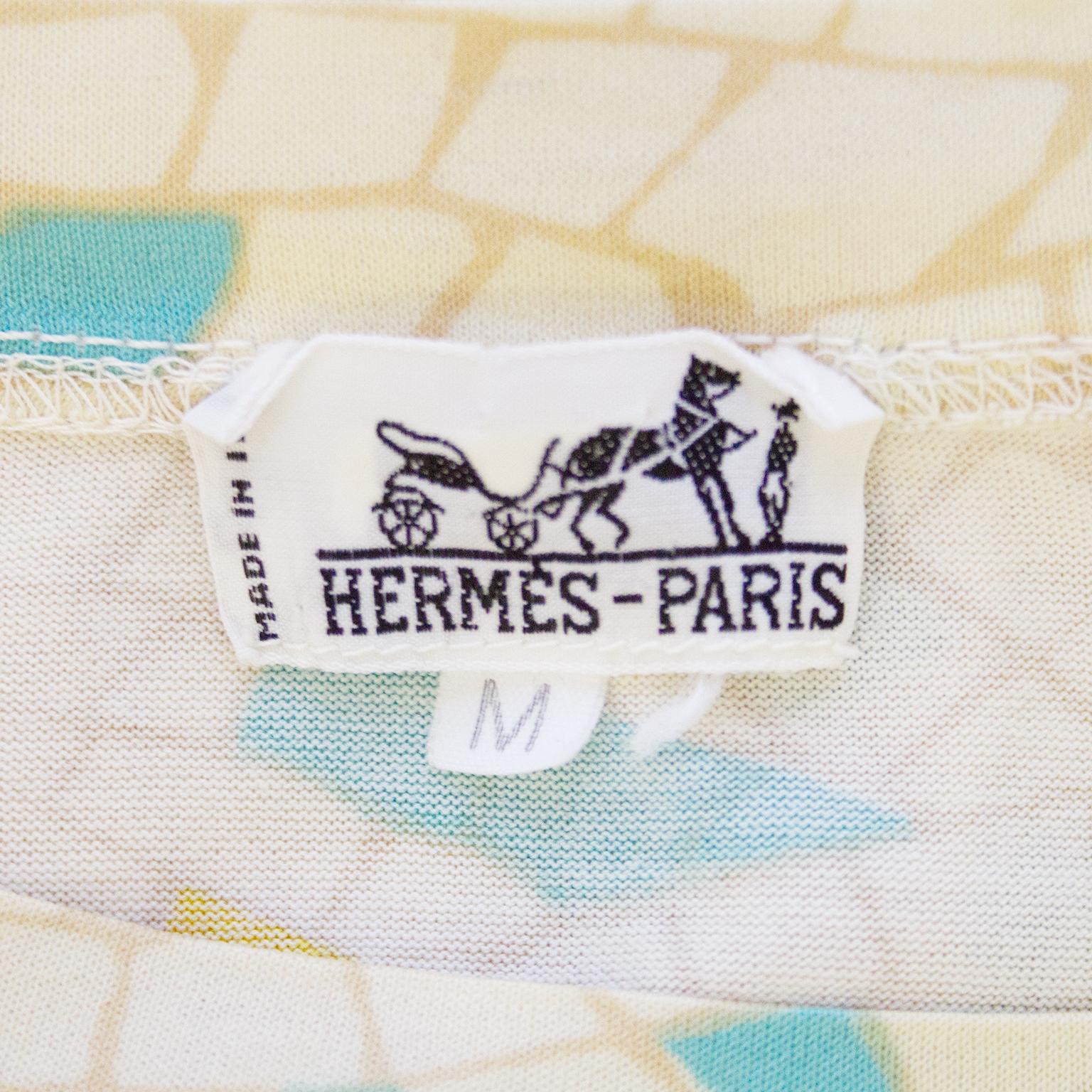 1990 Hermes Silk Cotton Bland Mosaic Tile Fish T-Shirt  Unisexe en vente