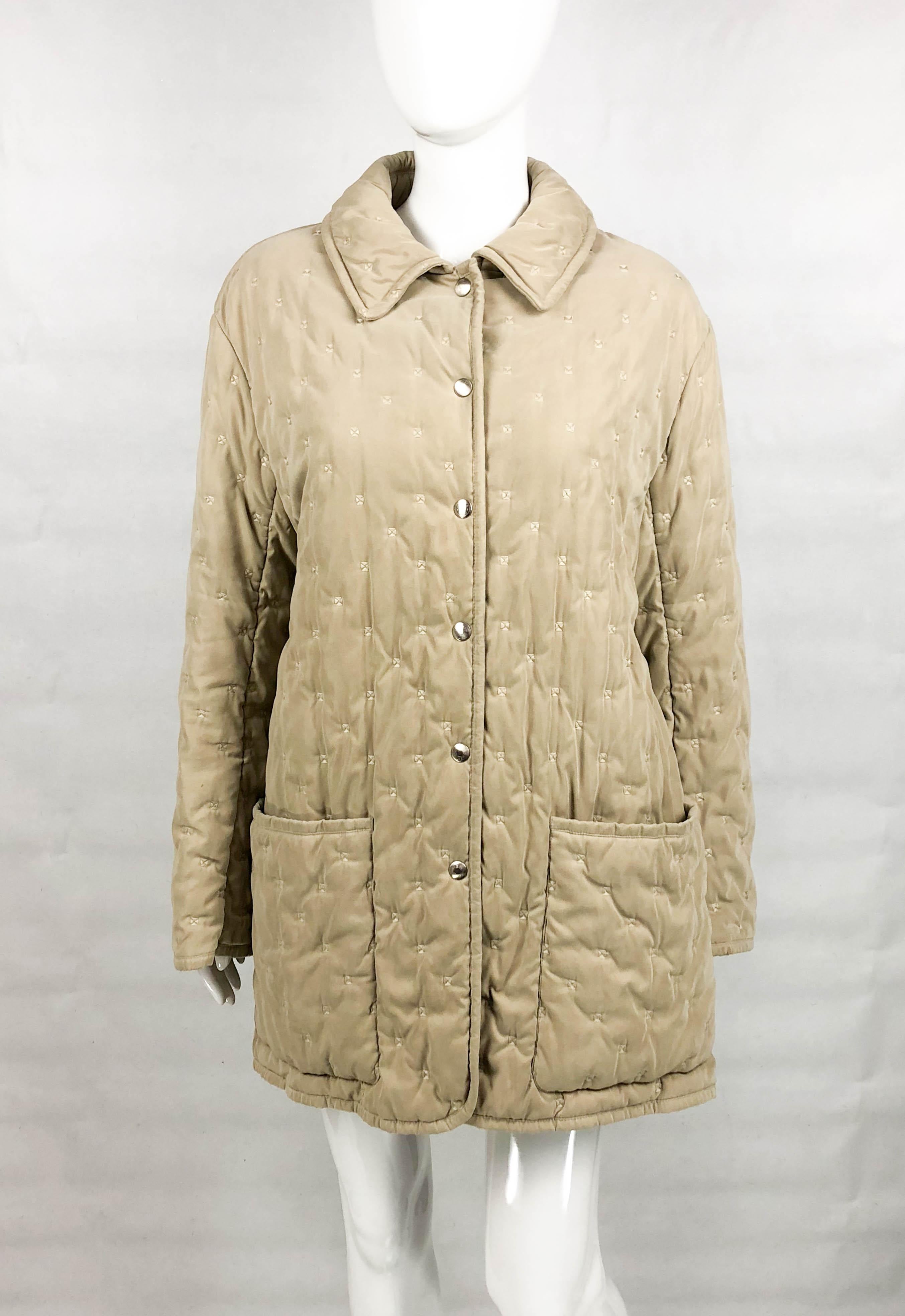 Beige 1990's Hermes Taupe Quilted Jacket For Sale