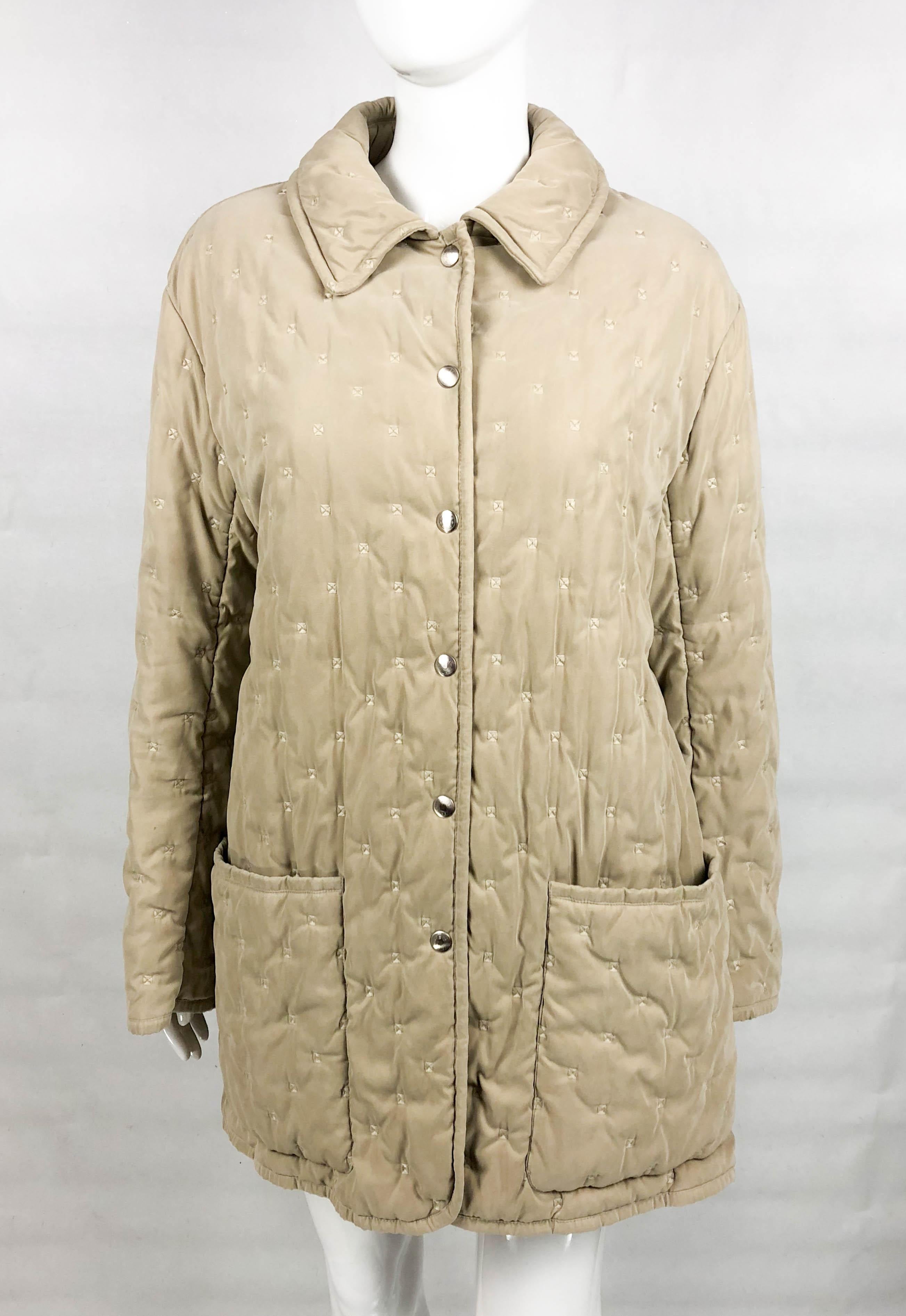 1990's Hermes Taupe Quilted Jacket In Excellent Condition For Sale In London, Chelsea