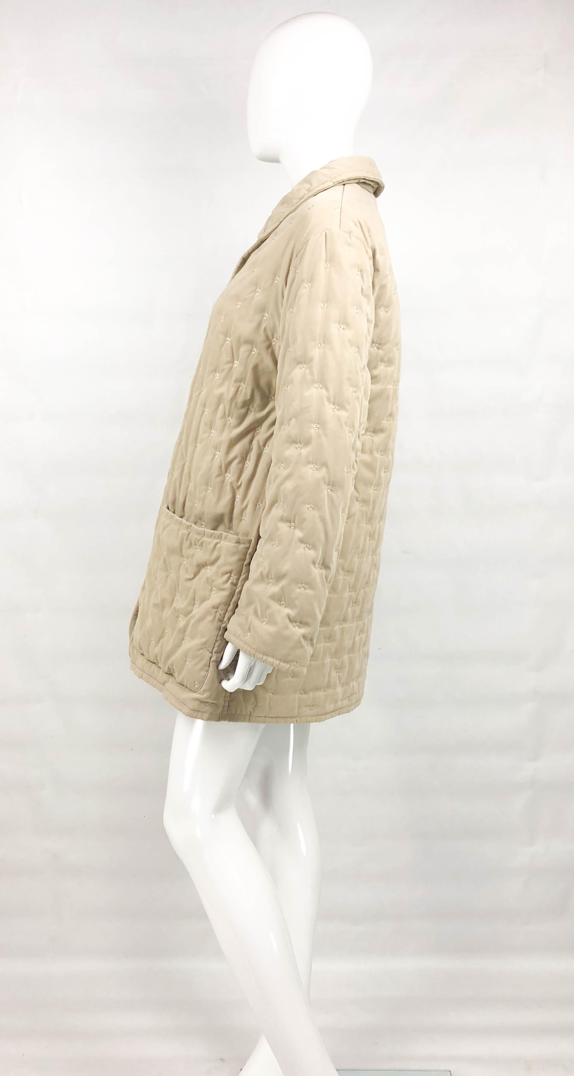 1990's Hermes Taupe Quilted Jacket For Sale 2