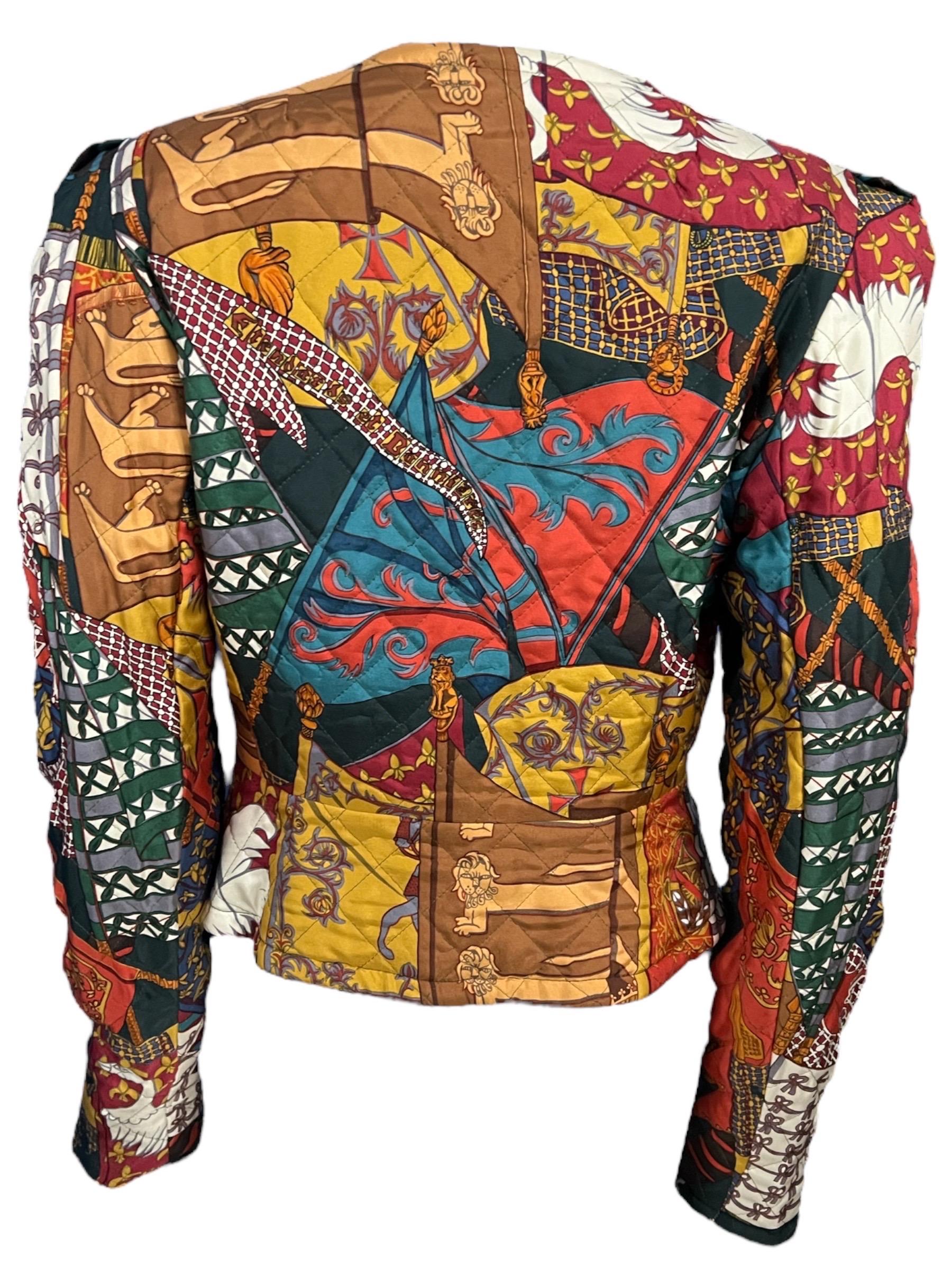 1990's Hermes Vintage Quilted Reversible Scarf Print Jacket In Excellent Condition For Sale In Concord, NC