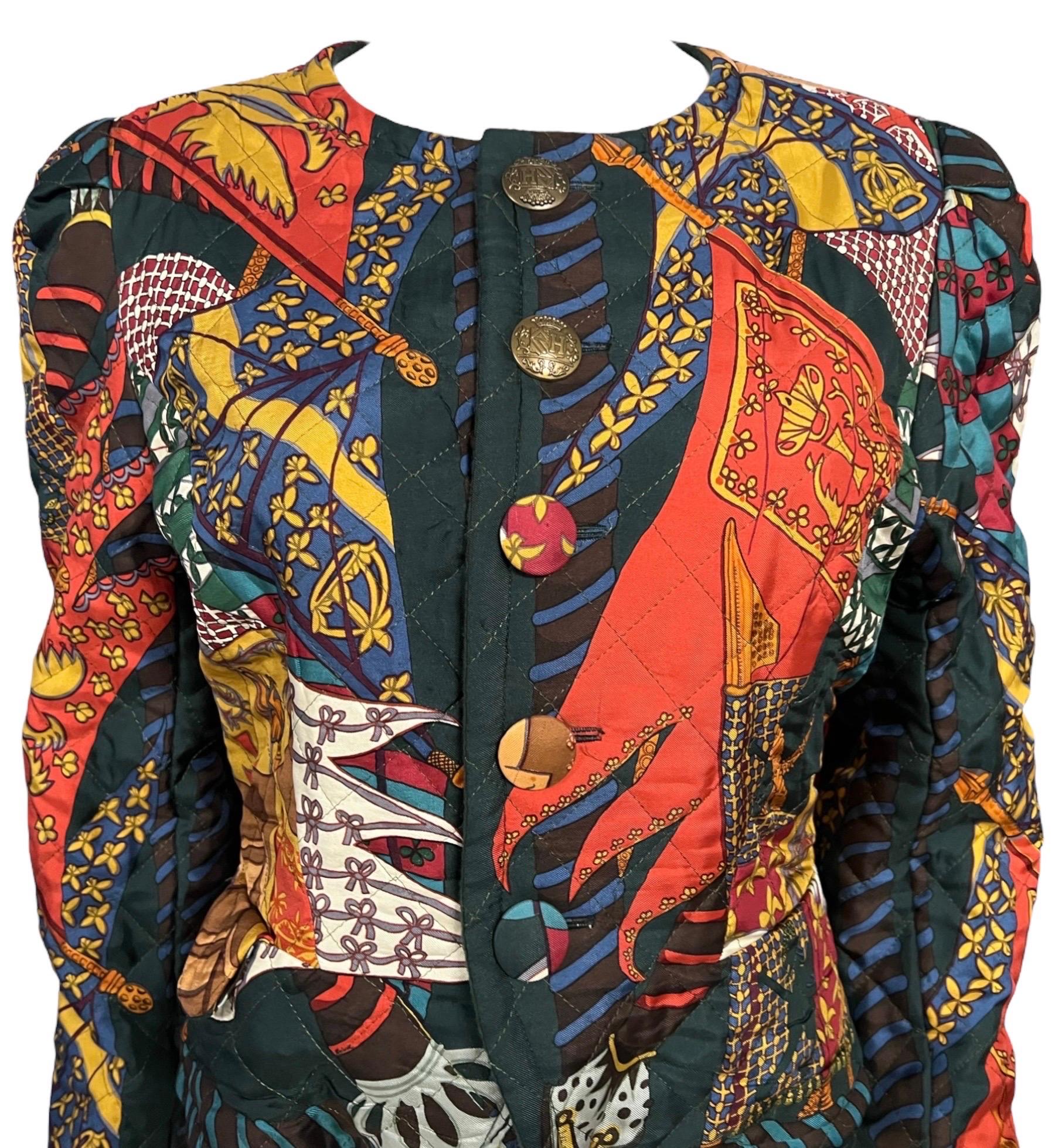 Women's or Men's 1990's Hermes Vintage Quilted Reversible Scarf Print Jacket For Sale