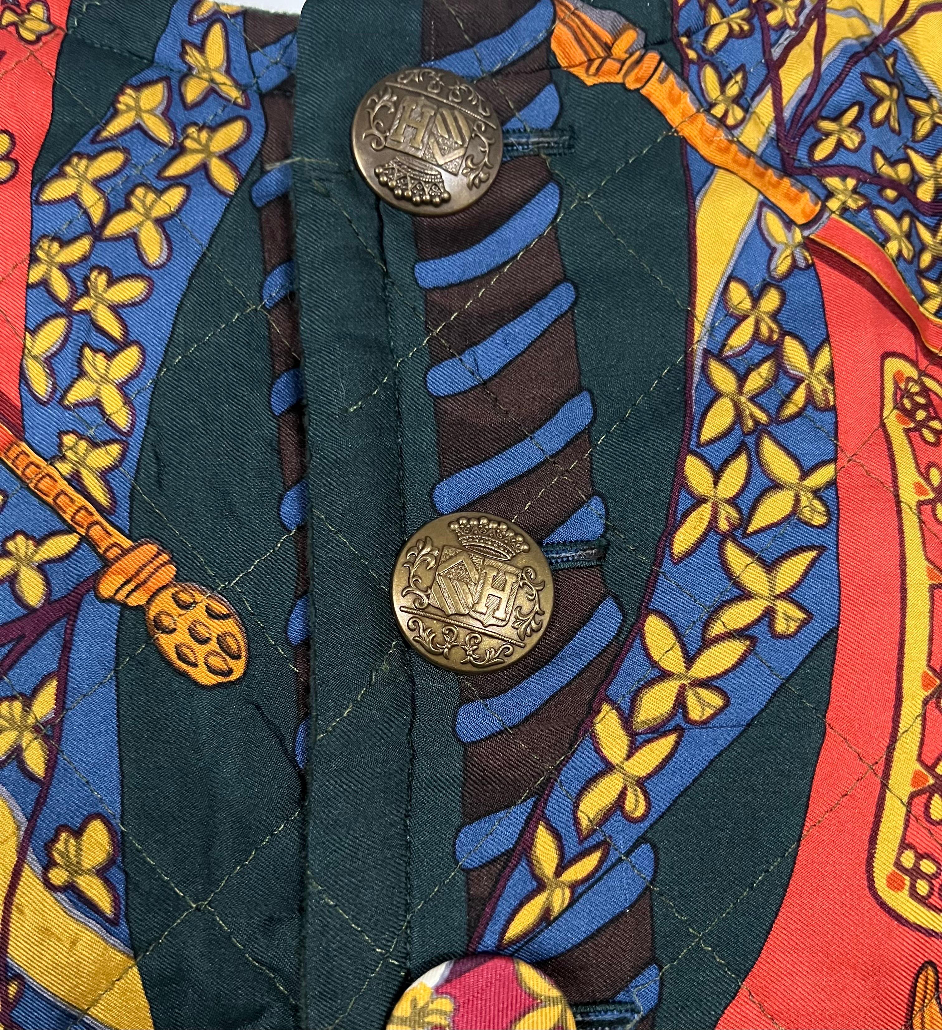 1990's Hermes Vintage Quilted Reversible Scarf Print Jacket For Sale 1
