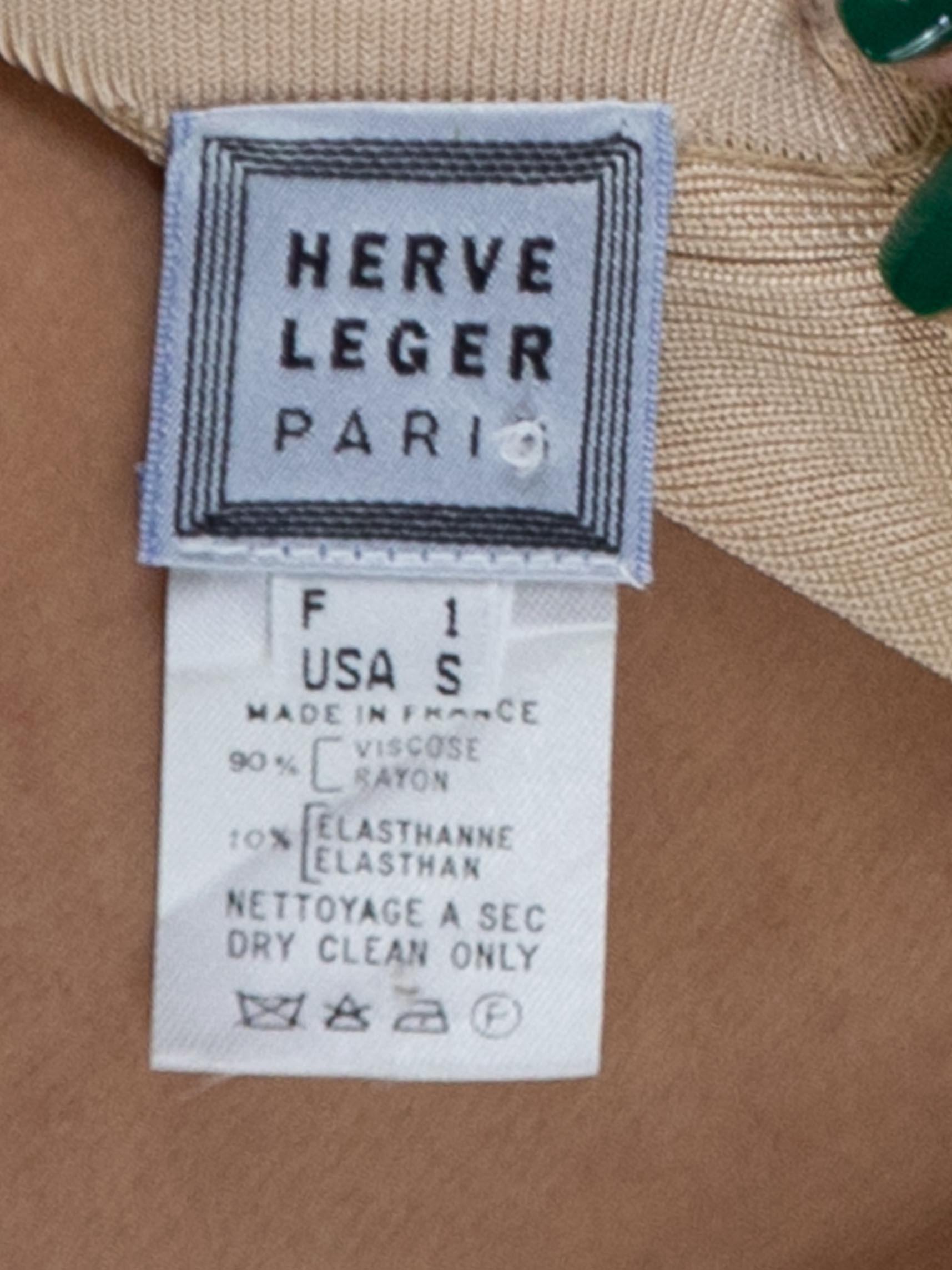 1990S HERVE LEGER Beige Rayon Blend Cocktail Dress With Bandage Strap Neckline For Sale 7