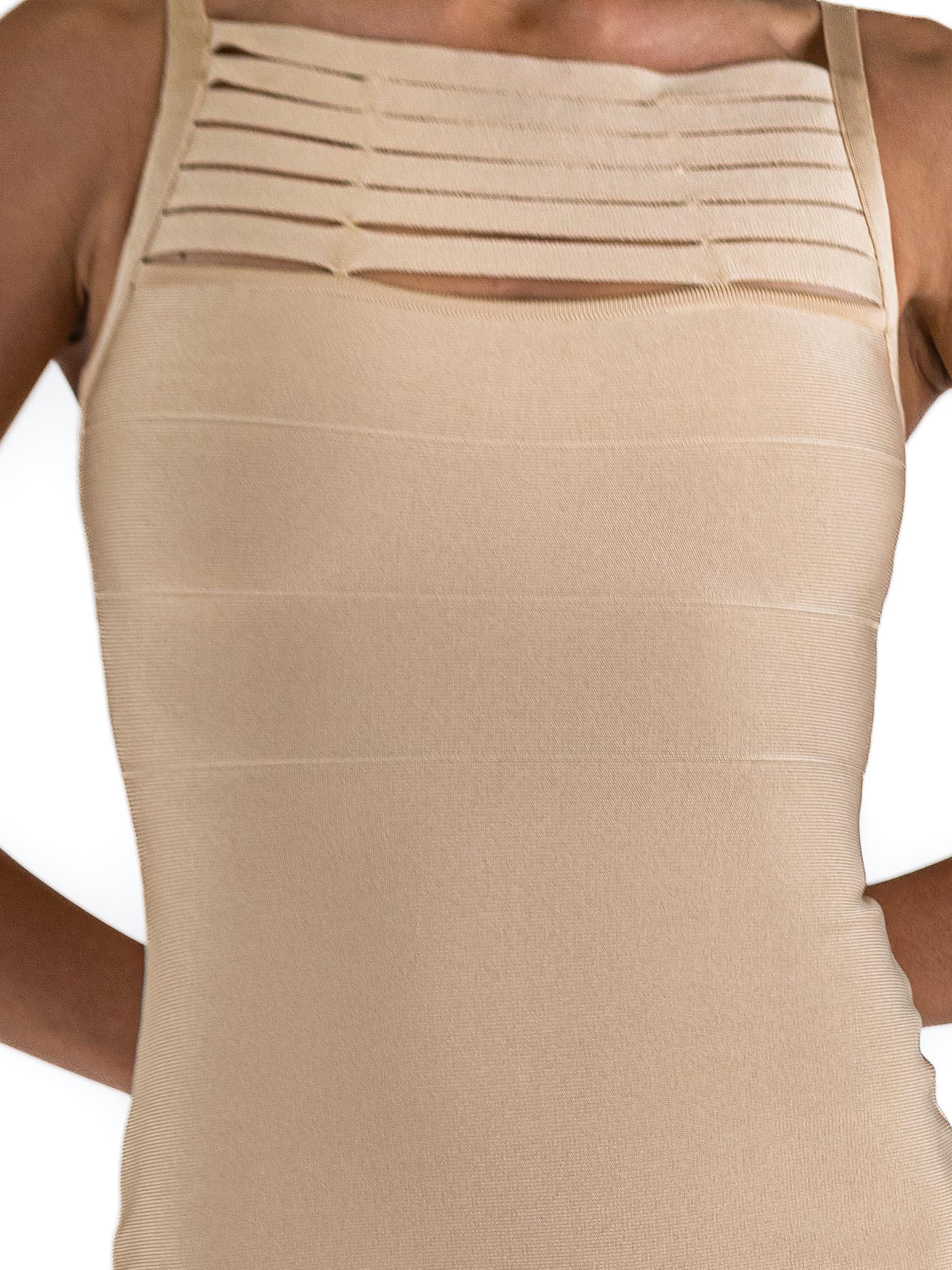 1990S HERVE LEGER Beige Rayon Blend Cocktail Dress With Bandage Strap Neckline For Sale 6