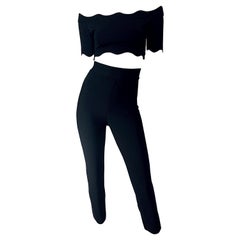 1990s Herve Leger Nero 3 pezzi Vintage 90s Crop Top Pantaloni + Cardigan
