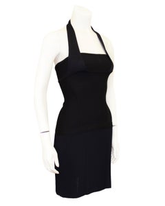 1990s Herve Legèr Black Body-Con Mini Halter Dress