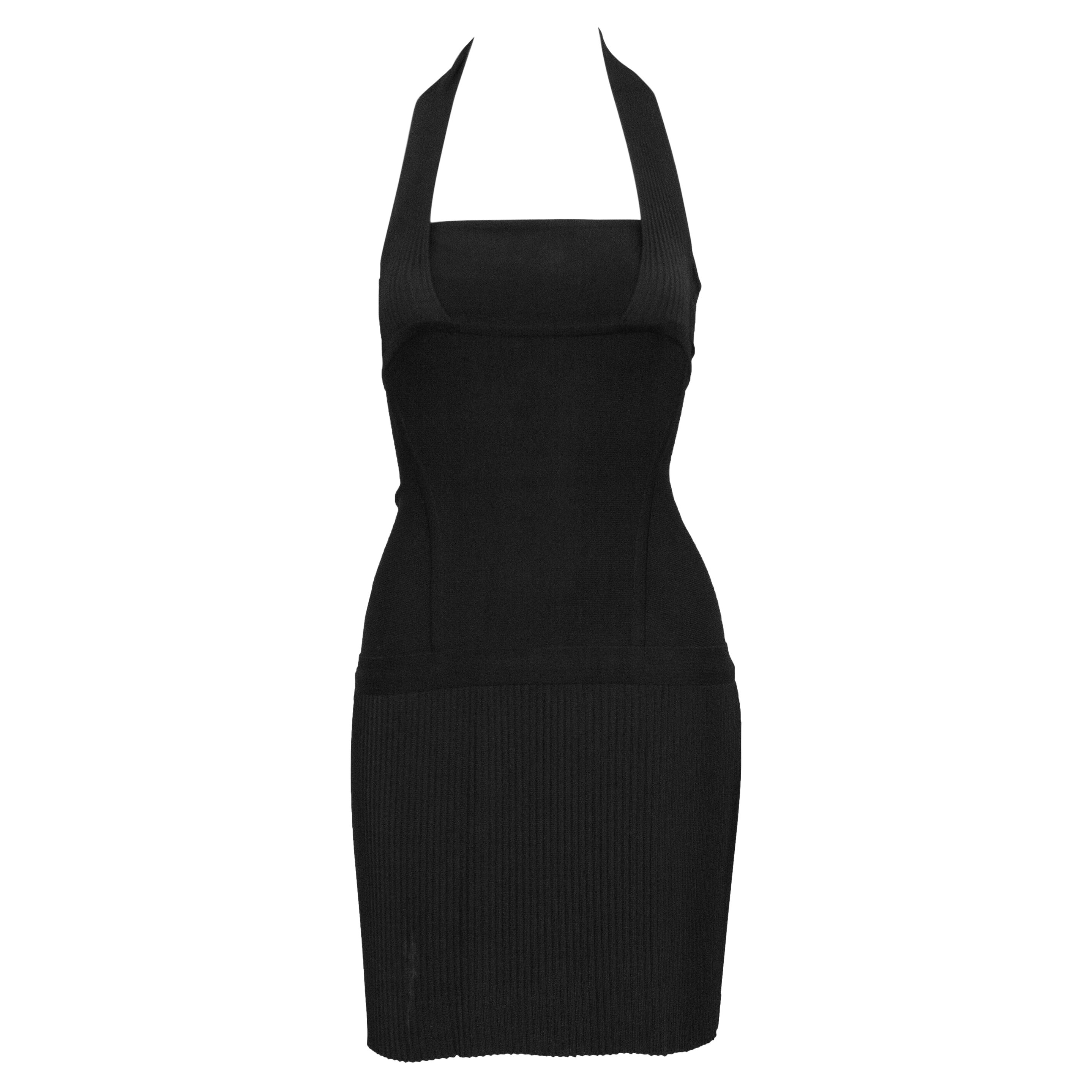1990 Herve Legèr Black Body-Con Mini Halter Dress