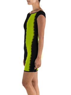 1990S HERVE LEGER Black & Green Rayon Blend Body-Con Cocktail Dress