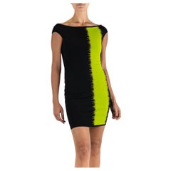 Robe de cocktail HERVE LEGER en rayonne noire et verte des années 1990