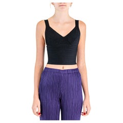 1990S Herve Leger Black Rayon Blend Knit Body-Con Top