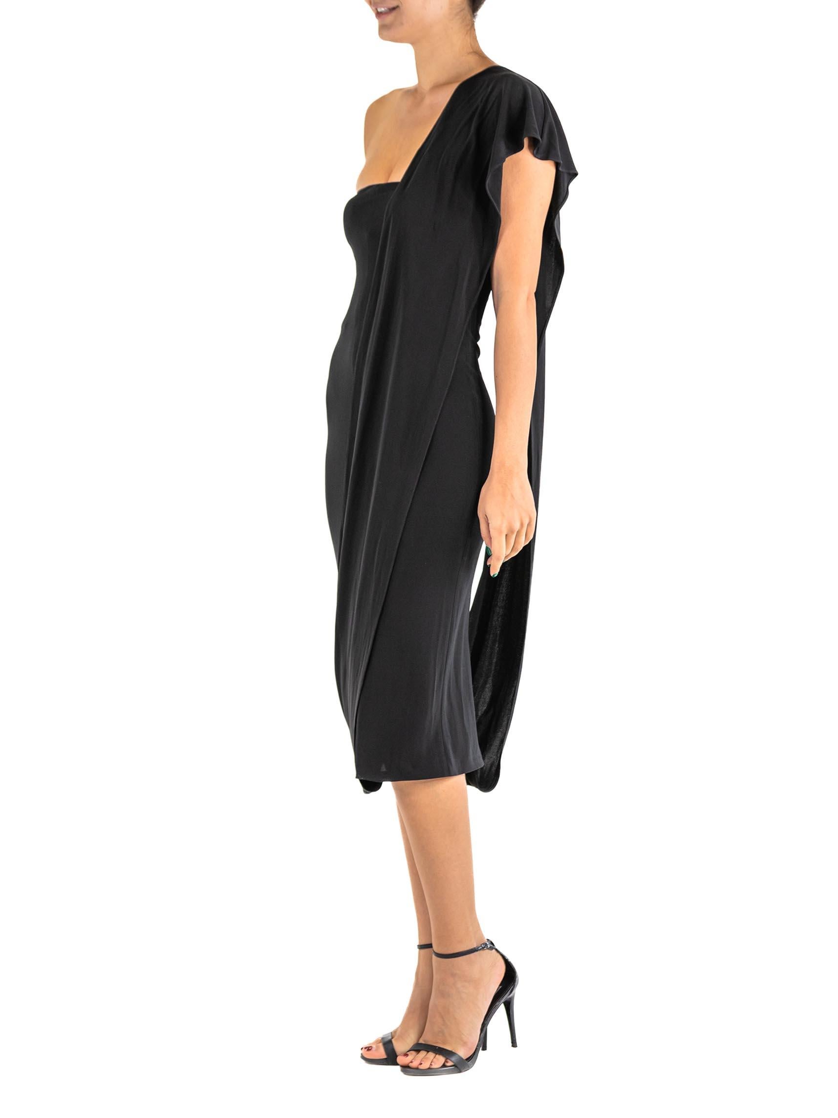 1990S HERVE LEGER Black Rayon Blend Strapless Dress With One Shoulder Sash In Excellent Condition For Sale In New York, NY