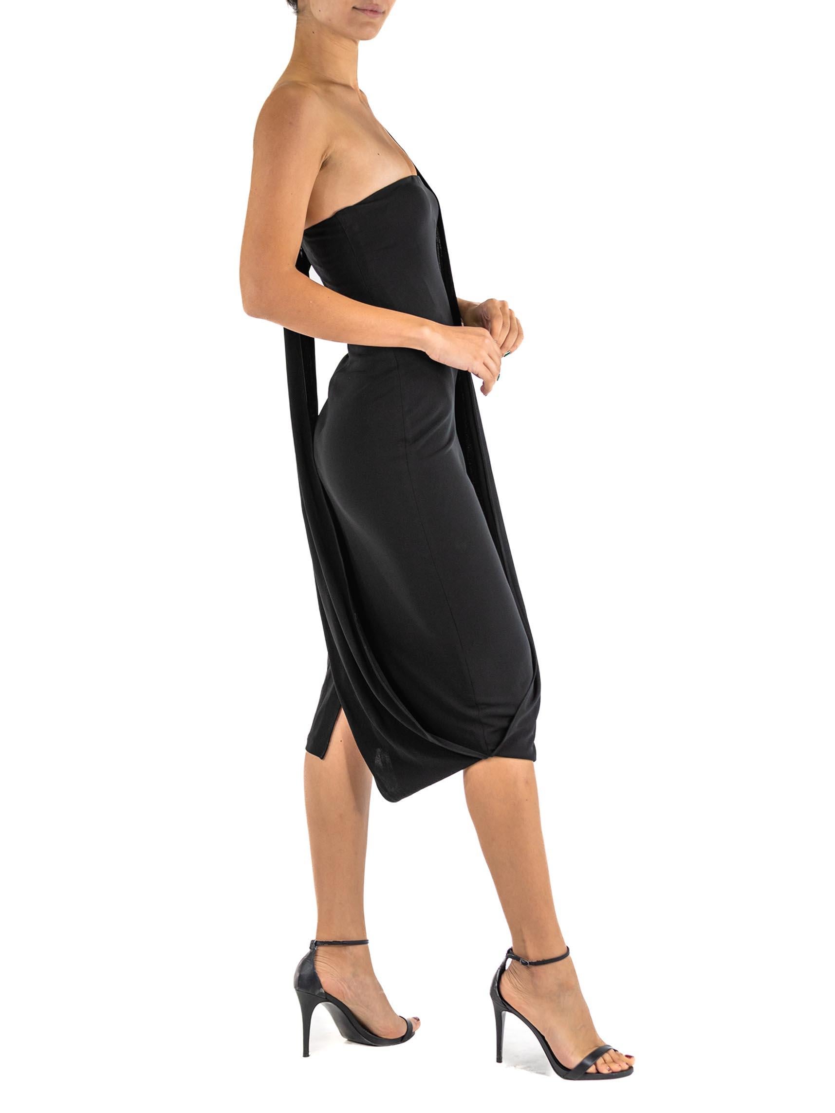 Women's 1990S HERVE LEGER Black Rayon Blend Strapless Dress With One Shoulder Sash For Sale