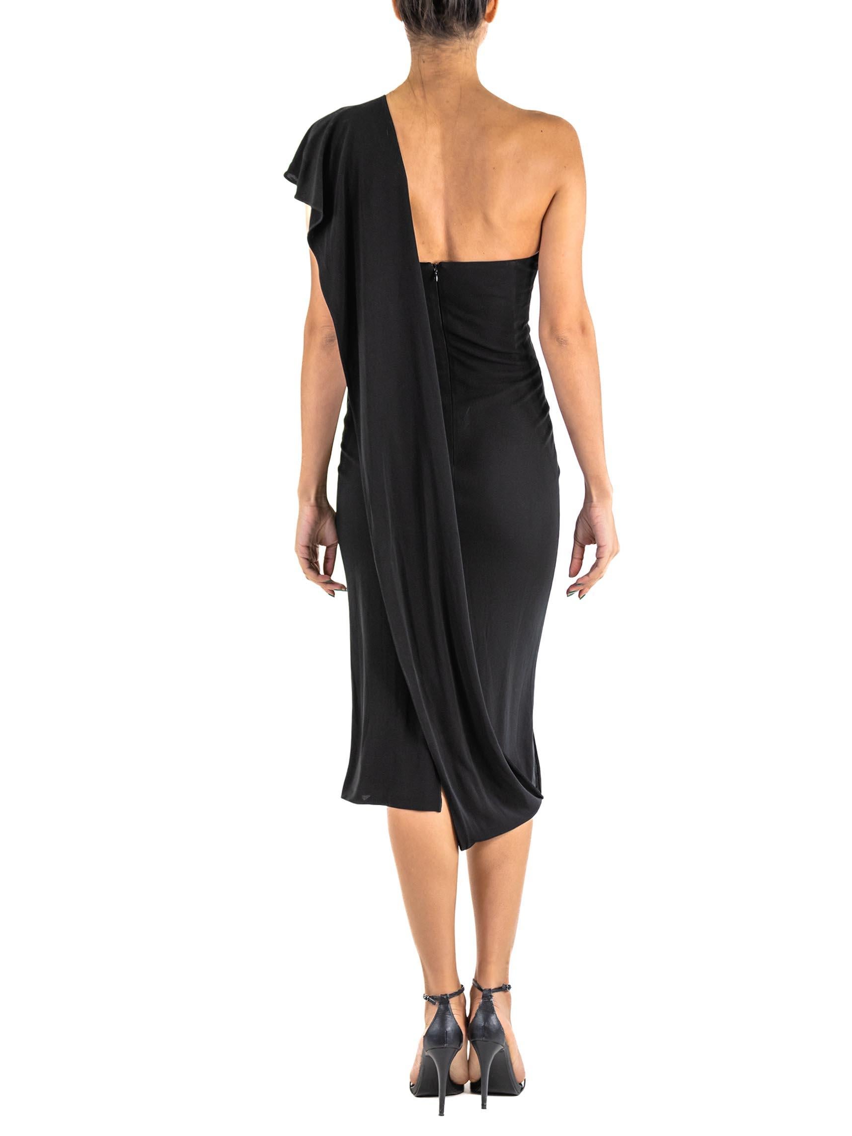 1990S HERVE LEGER Black Rayon Blend Strapless Dress With One Shoulder Sash For Sale 4